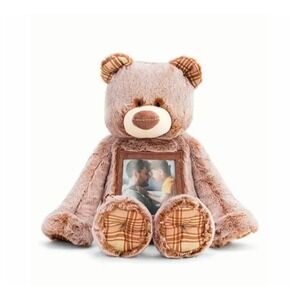 DEMDACO Plush Teddy Bear Photo Frame "Here to Hug" Brown Plaid Accent